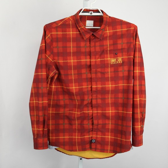 Troy Lee Designs Shirt Mens XL Red Plaid Snaps Hybrid MTB Riding Jacket - Picture 2 of 13